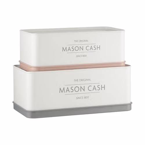 Mason Cash Set of 2 Non-Stick Rectangular Loaf Tins in White and Beige