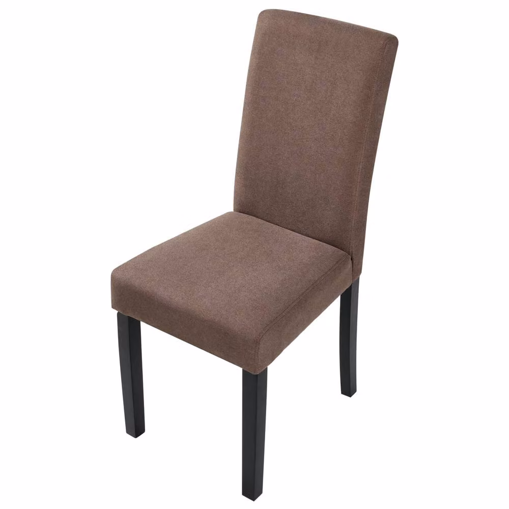 Wyld and Coco Set of 2 Brown Fabric Modern High Back Dining Chairs with Oiled Rubberwood Legs – 4