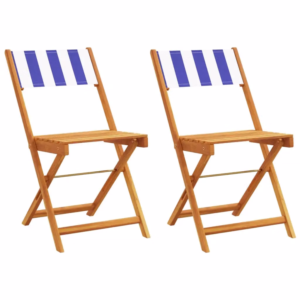 Berkfield Home Bistro Chairs Set of 2 in Blue and White Acacia Wood and Fabric – 2