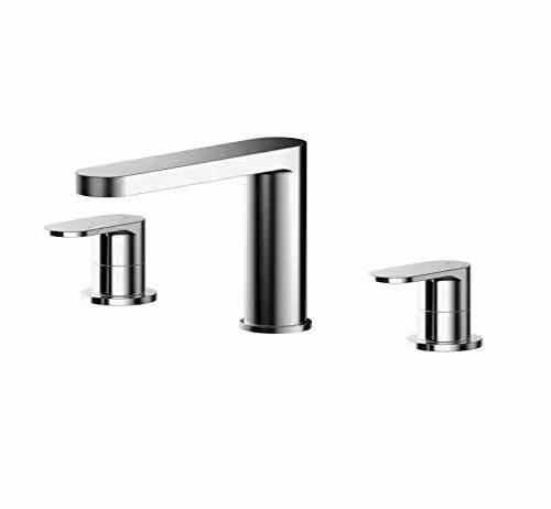 nuie BIN333 Binsey Modern Round Deck Mounted 3 Tap Hole Bath Filler Tap with Lever Handles, Chrome