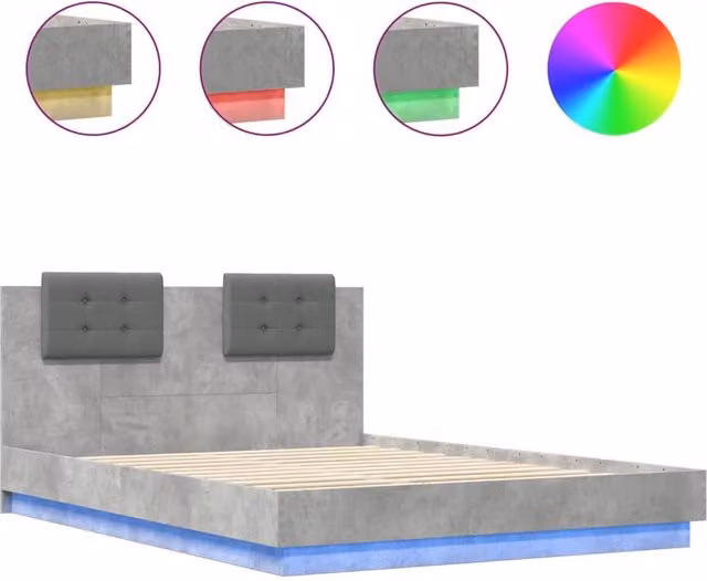Berkfield Home Modern Upholstered King Size Bed Frame with LED Under-Bed Lighting and USB Charging Port, Concrete Grey, W: 150 cm, L: 200 cm