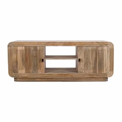 Adorable Lifestyle Hudson Carved 2 Doors TV Cabinet in Brown Mango Wood, W145 x D40 x H55 cm – 1