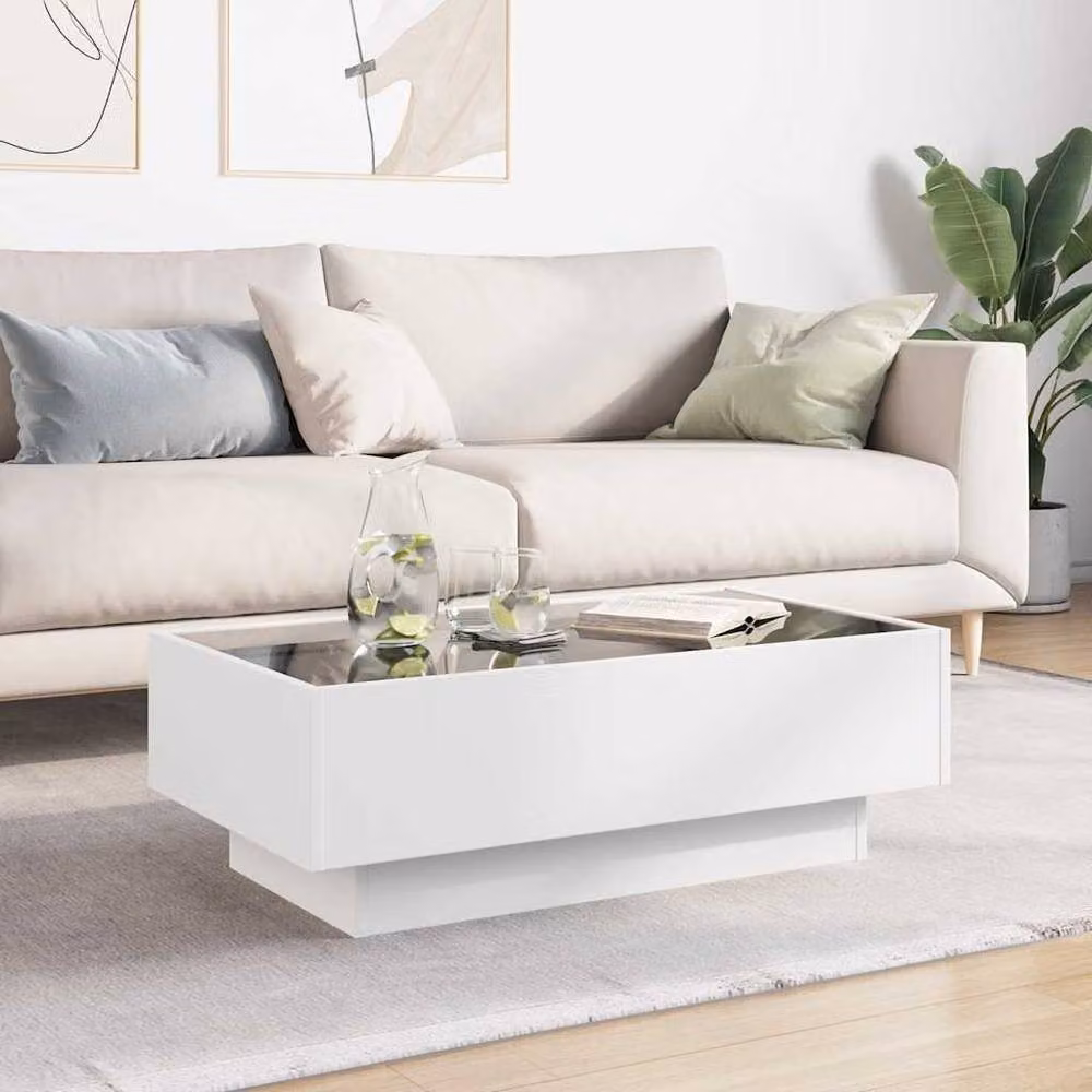 Berkfield Home White Decorative LED Coffee Table with Glass Top, W: 90 cm, D: 50 cm, H: 30 cm – 2