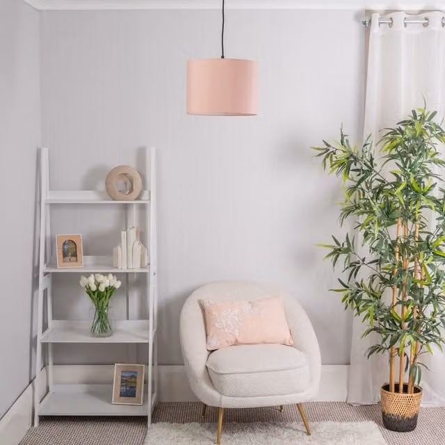 ValueLights Nesting Fabric Drum Ceiling Light Shades in Blush Pink, Set of 3 with Warm White LED Bulbs, Width: 30 cm – 1