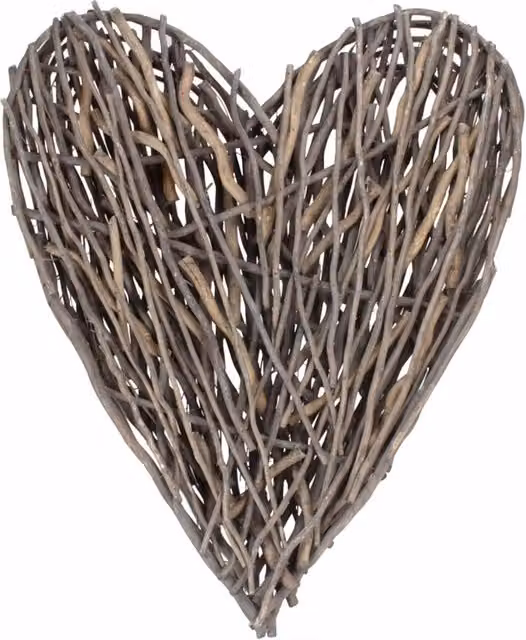 Rustic Rattan Hanging Heart Decor in Brown and Grey