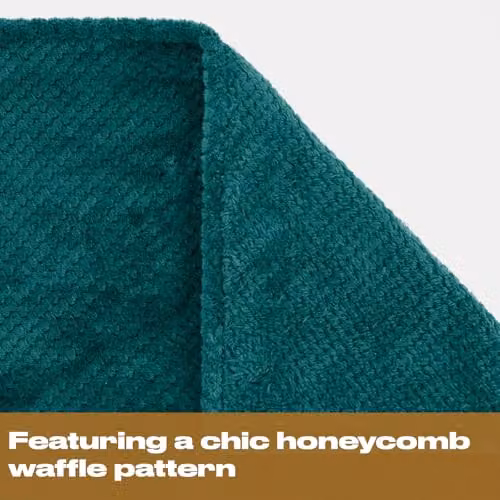 OHS Luxury Petrol Blue Faux Fur and Fleece Waffle Throw Blanket, W/D/H: 200 x 240 cm – 5