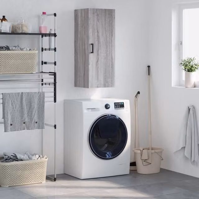 Berkfield Home Wall Mounted Cabinet in Grey Sonoma, W/D/H: 34.5 x 34 x 90 cm