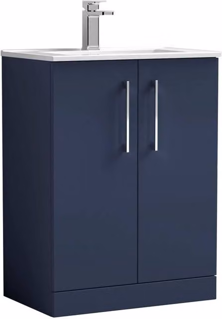 Balterley Blue Modern Freestanding Bathroom Floor Vanity Unit with Soft Close Doors and Basin, Width: 60 cm – 1