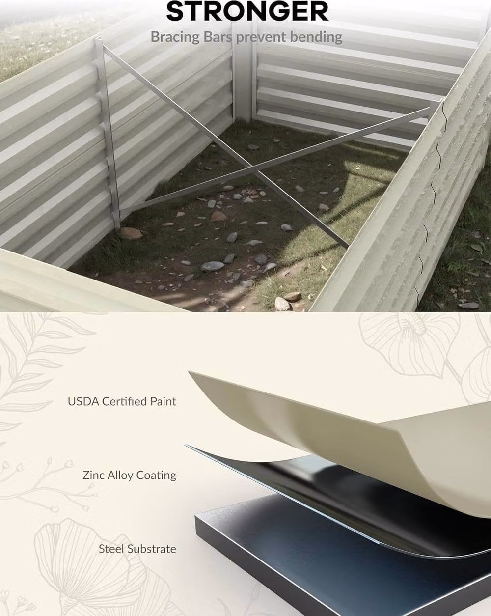 London Boutique Galvanised Steel Raised Garden Bed in Beige, W/D/H: 240 x 120 x 60 cm – 3
