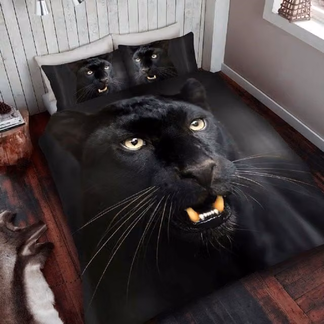 Smart Living Black Panther 3D Graphic Duvet Cover and Pillowcase Set, Black, W: 180 cm, L: 200 cm