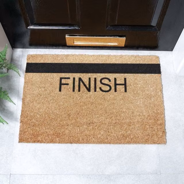 Artsy Mats Finish Line Brown Striped Rectangular Coir and Rubber Non-Slip Weatherproof Doormat