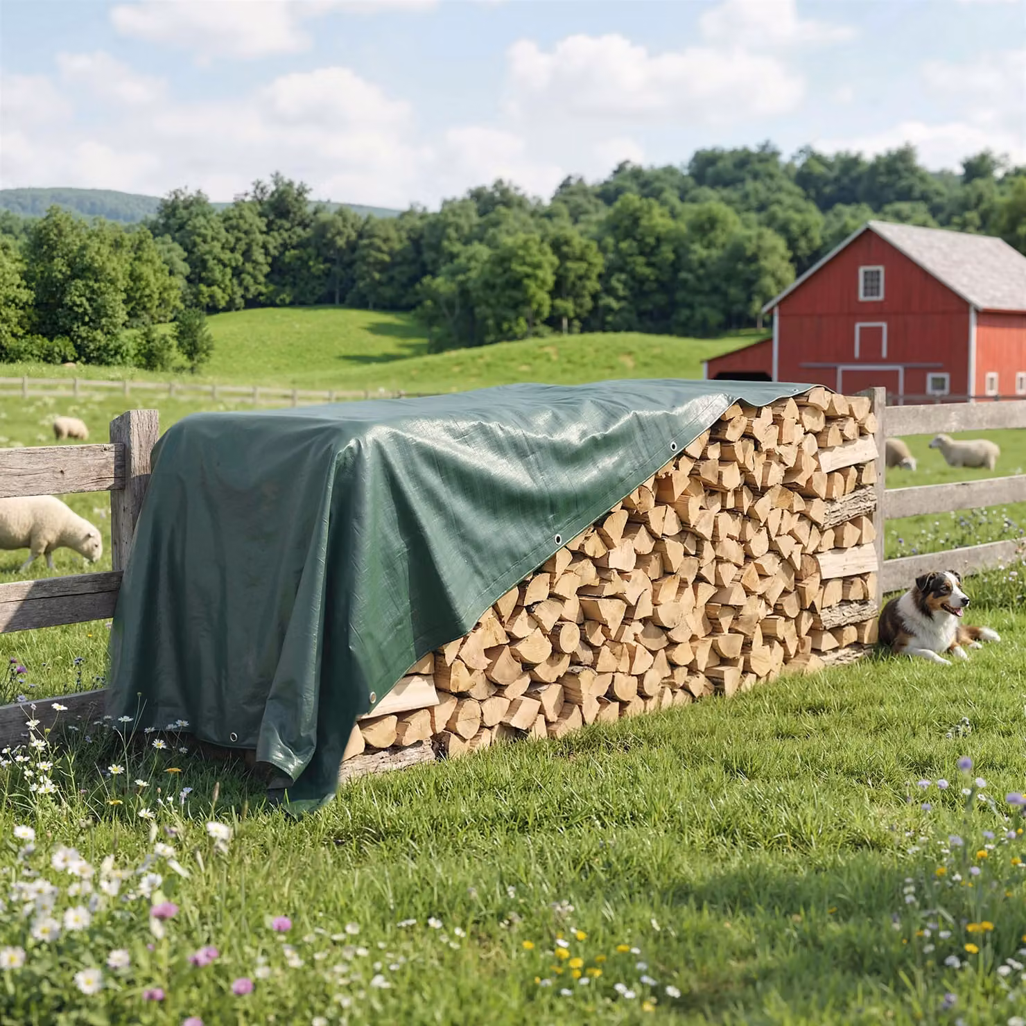 Outsunny Green Waterproof Tarpaulin, 4 x 6m Tear-Resistant PE Tarp with Reinforced Grommets and UV Protection – 6