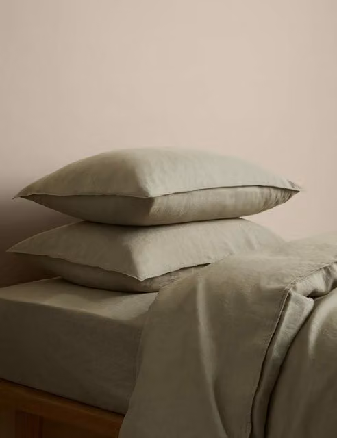 M&S Pure Linen Breathable Duvet Cover, Green, W: 180 cm, H: 200 cm