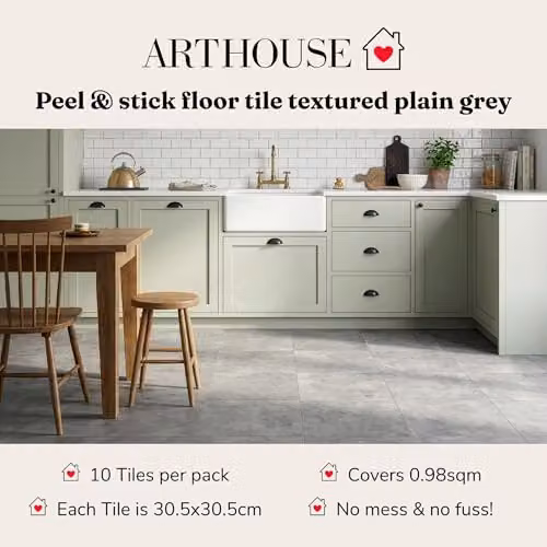 Arthouse Plain Textured Grey Floor Tiles, 10 Tiles Per Pack, W/D/H: 30.5 x 30.5 x 1.5 cm – 2