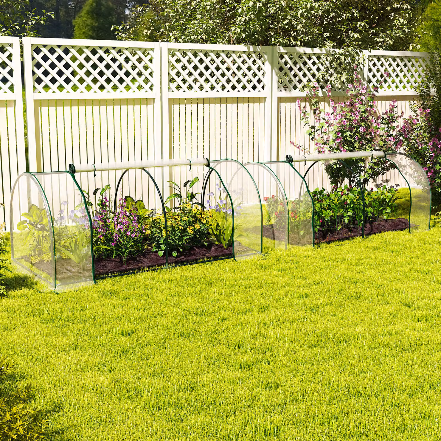 Outsunny Set of 2 Tunnel Greenhouses with Steel Frame and Transparent Plastic Cover, W/D/H: 200 x 100 x 80 cm – 2