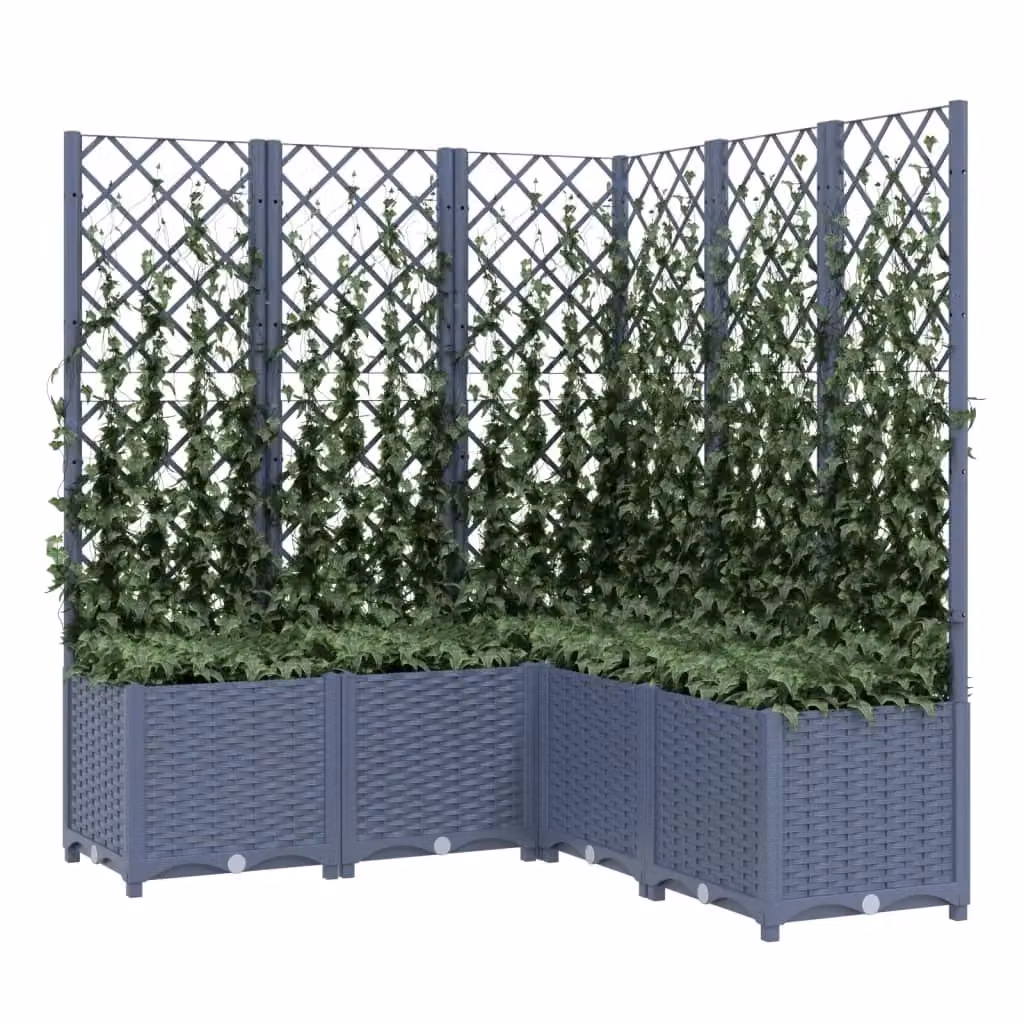 Berkfield Home Garden Planter with Trellis in Dark Grey, W/D/H: 120 x 120 x 136 cm – 3