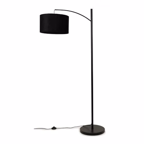ValueLights Black Metal Curve Stem Floor Lamp with Black Velvet Shade and Warm White Bulb