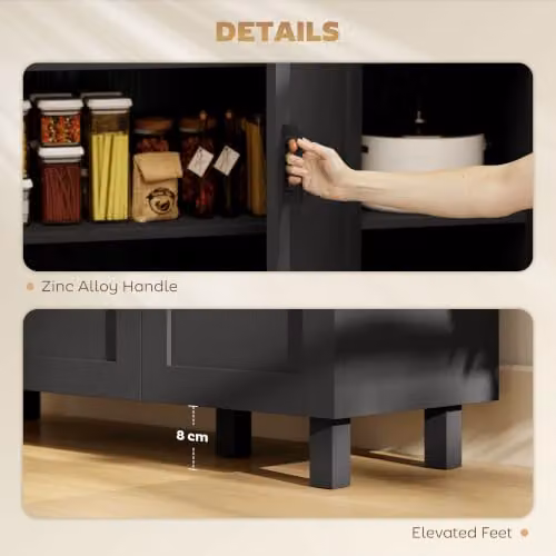 HOMCOM Modern Black Sideboard Buffet Cabinet with 3 Doors for Kitchen, Dining Room or Living Room – 5