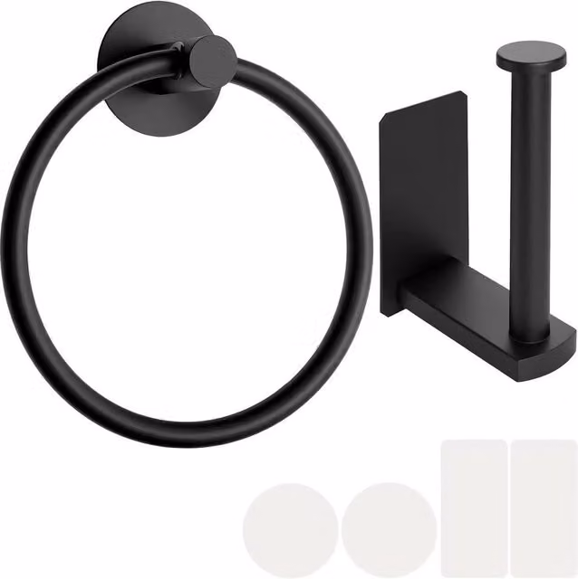 Kelvenix Black Stainless Steel Self-Adhesive Toilet Paper Holder and Hand Towel Ring Set – 1