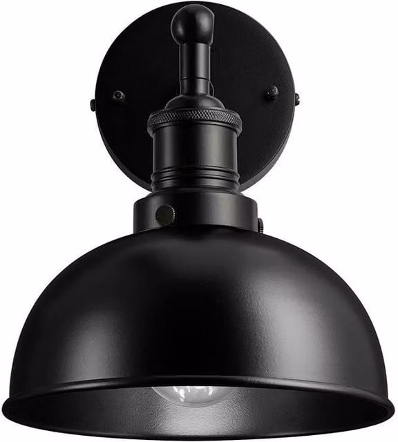 Industville Brooklyn Industrial Dome Wall Light in Black and Brass Metal