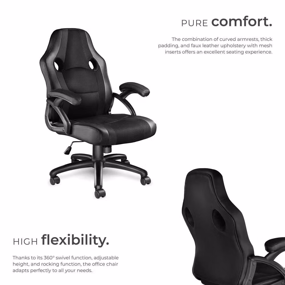 tectake Benny Gaming Chair in Black Fabric with Armrests and Swivel Function – 3