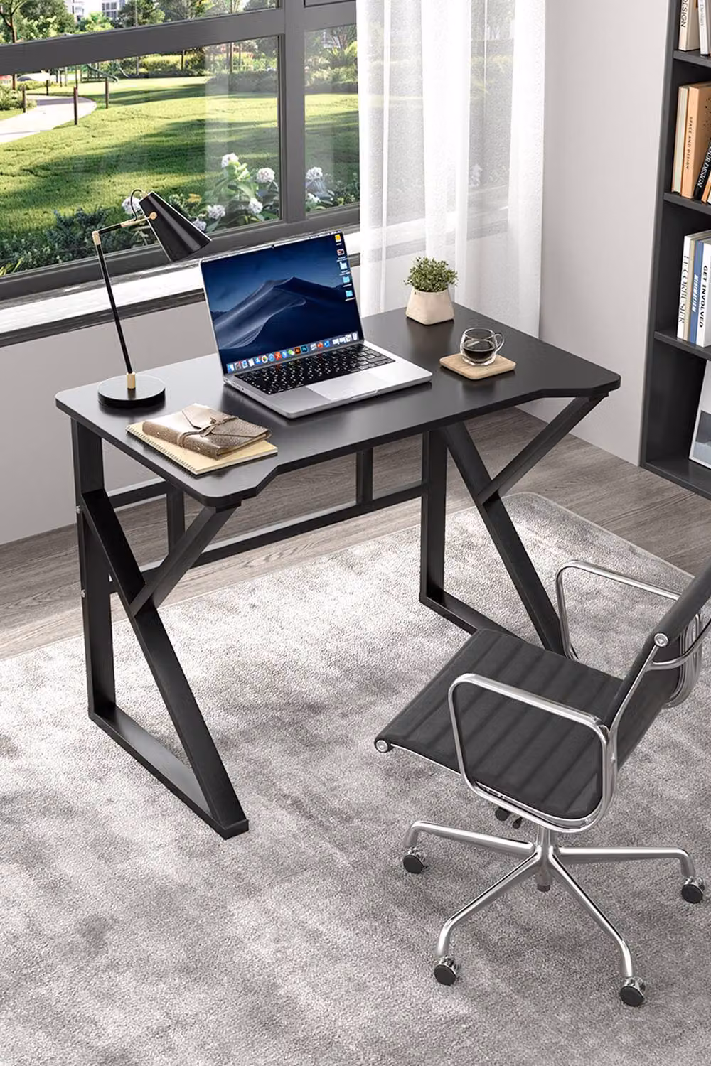 Living and Home K-shaped Compact Computer Desk and Workstation in Black – 6