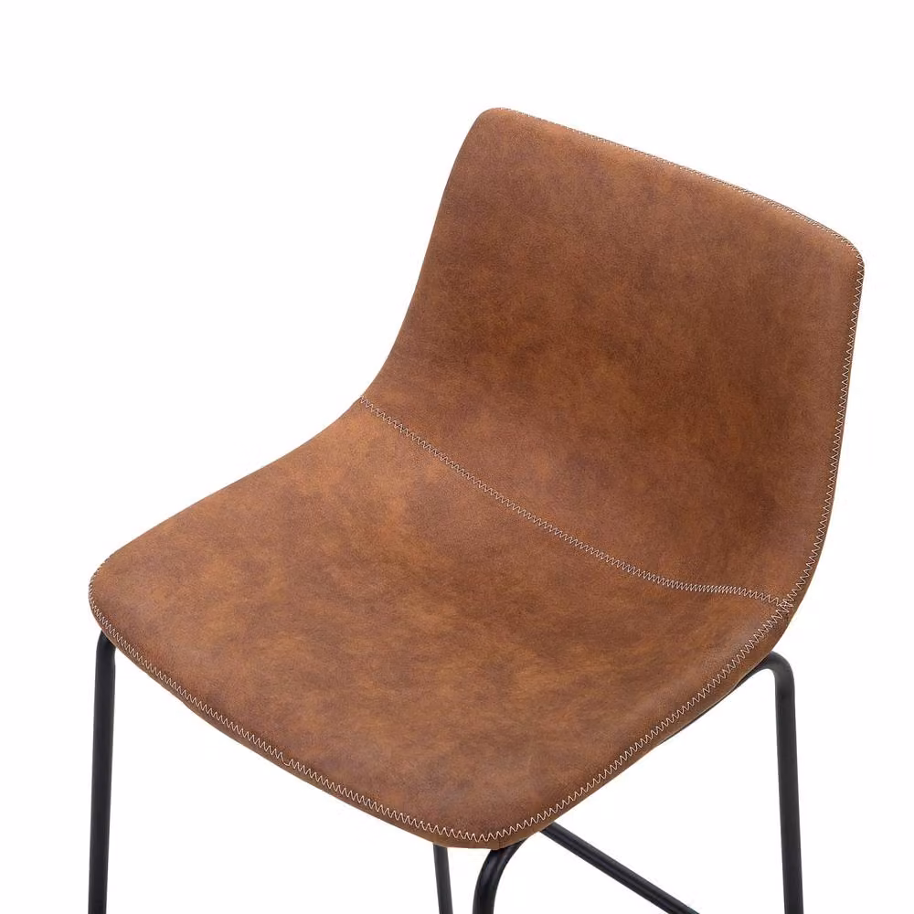 Wyld and Coco Acme Set of 2 Brown Fabric Bar Stools with Black Metal Legs – 4
