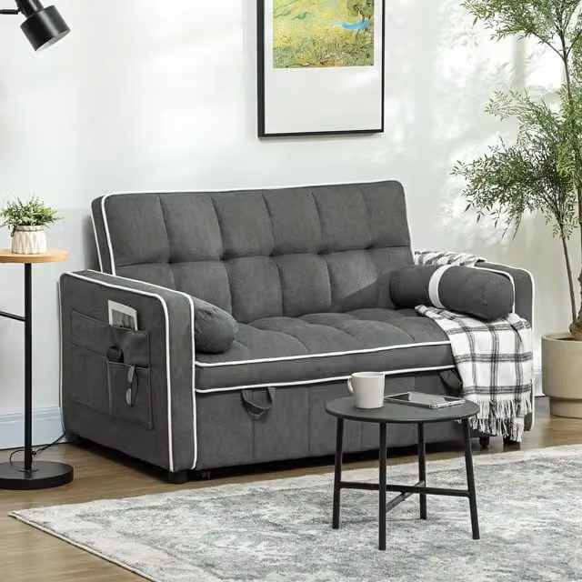 HOMCOM 2 Seater Pull Out Sofa Bed with Adjustable Backrest in Dark Grey – 1