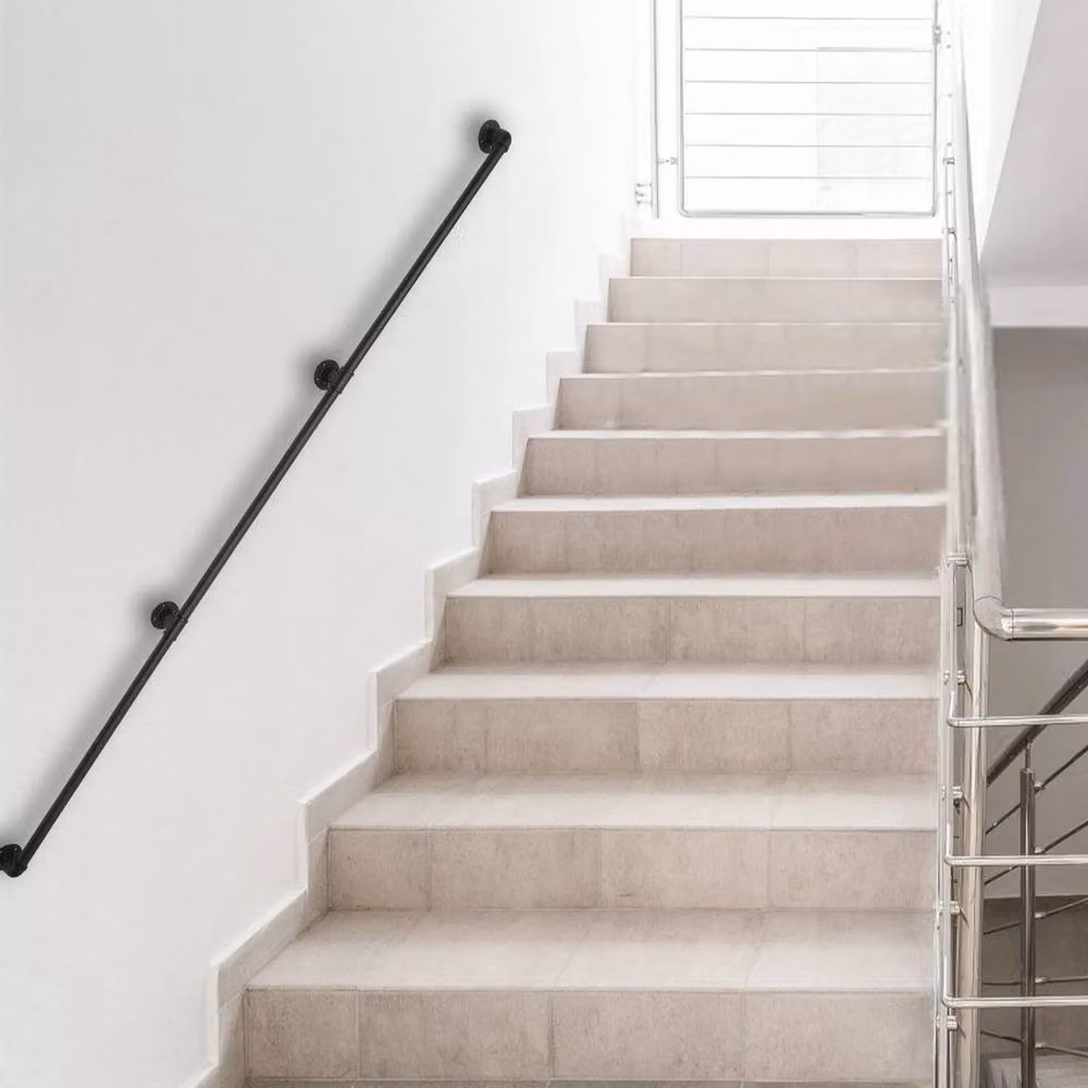 EONLION Black Galvanised Steel Wall Mounted Round Handrail for Indoor and Outdoor Stairs, Length: 244 cm – 4