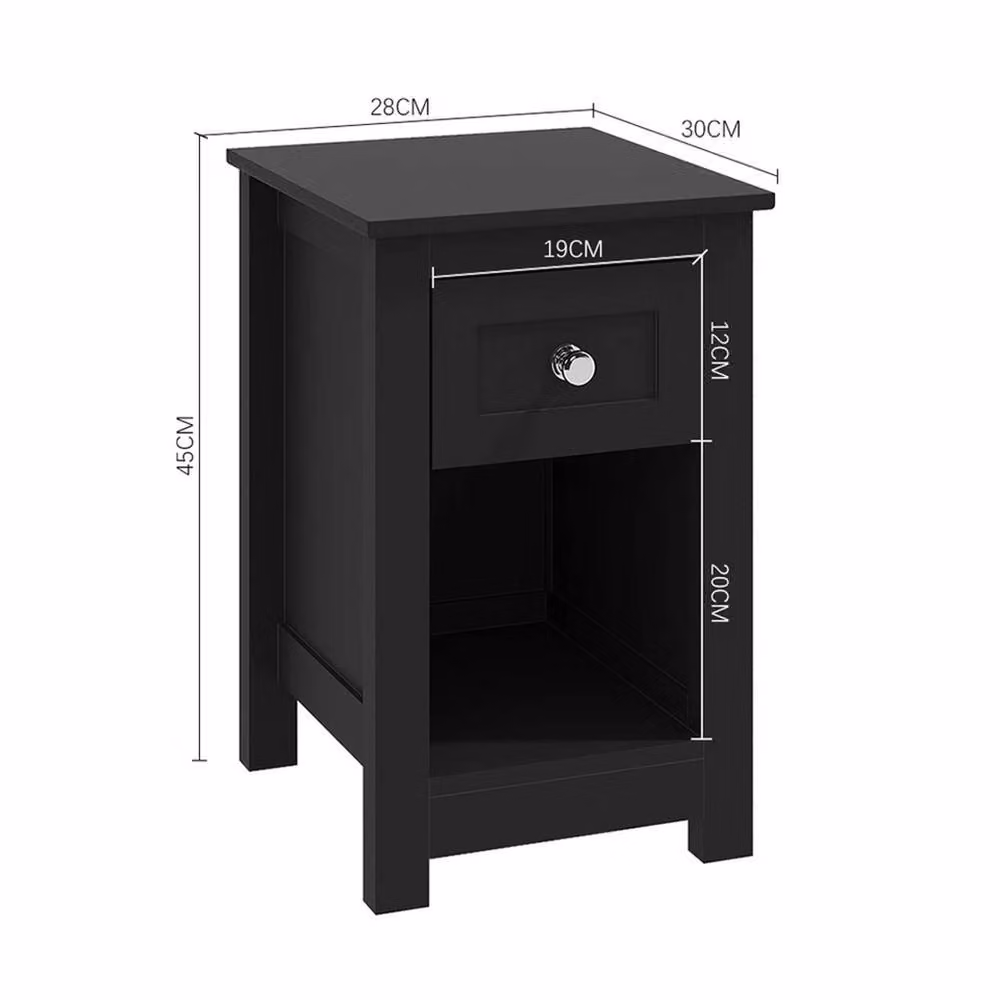 VOGREX Slim Side End Table and Bedside Nightstand with Drawer, Black – 2