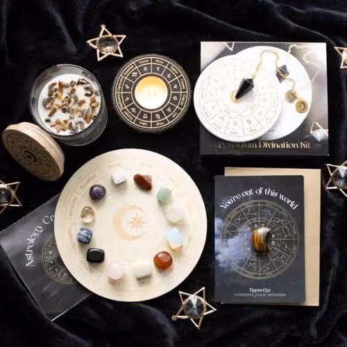 Something Different Astrology Crystal Grid Set with Multicolour Crystals and Wooden Geometric Base – 3