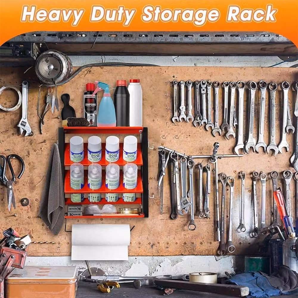 NESTLUNE Wall Mount Spray Can Organiser and Tool Storage Rack with Shelf, Orange, W: 52 cm, H: 1000 cm – 3
