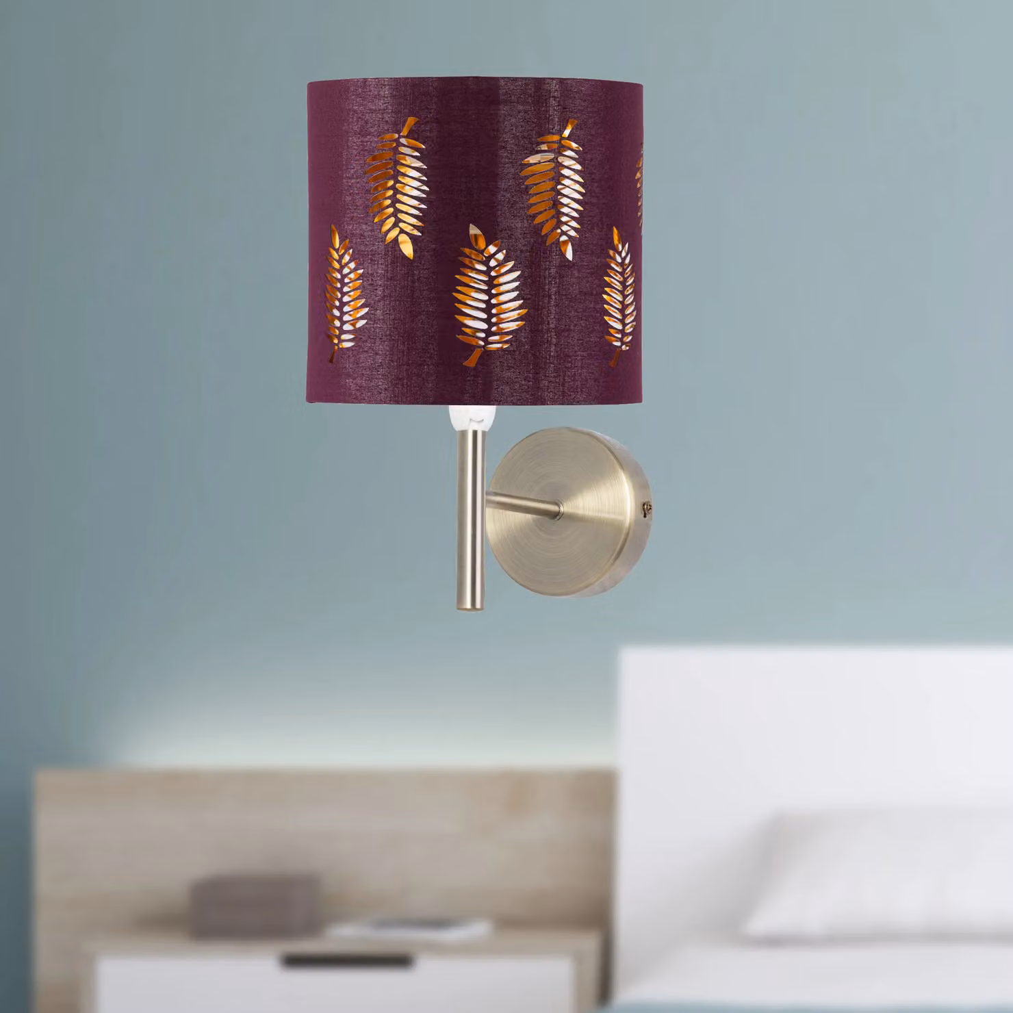 First Choice Lighting Brea Set of 2 Antique Brass Wall Lights with Red Fabric Shades – 3