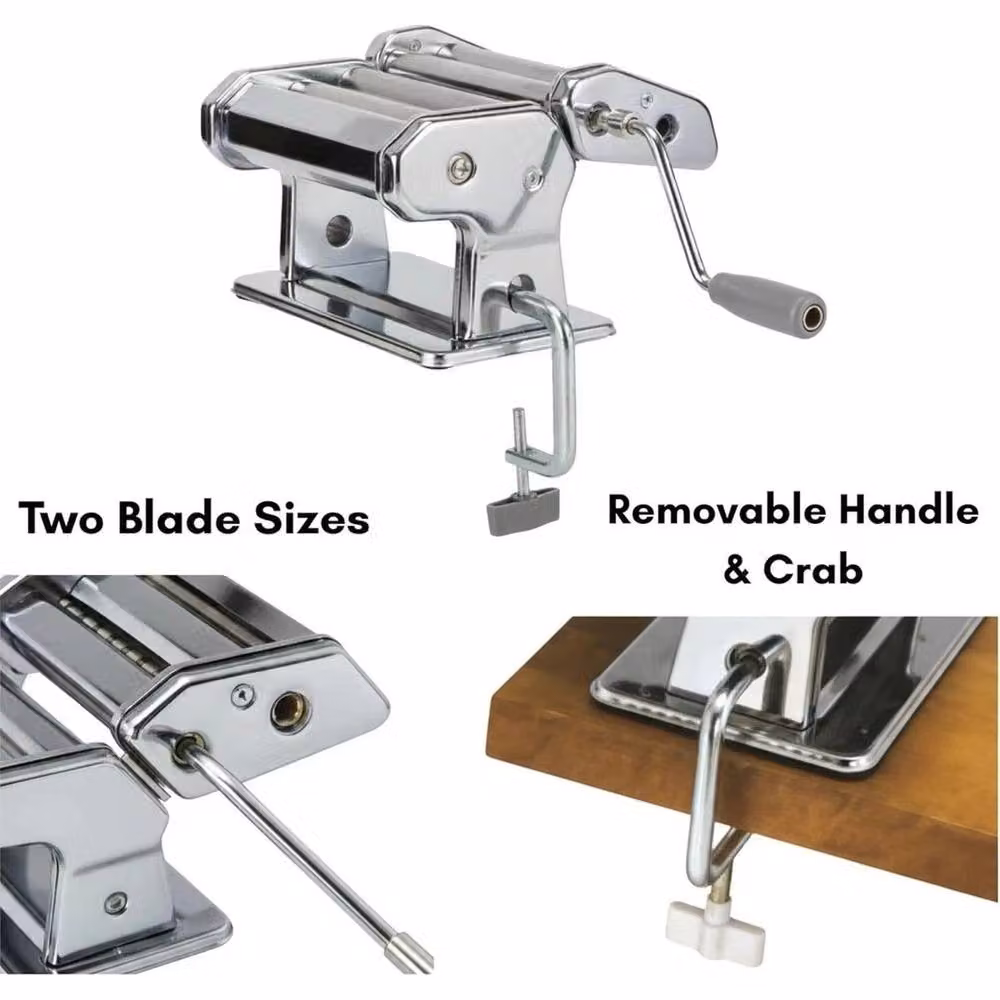 VOGREX 9-Setting Stainless Steel Manual Pasta Maker with Double Cutter in Silver – 3