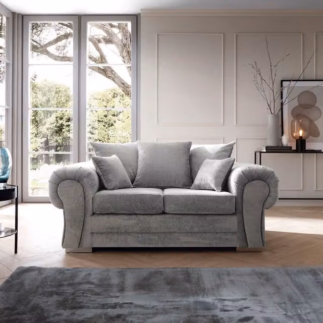 Abakus Direct Verona 2 Seater Sofa in Light Grey Crushed Chenille, W/D/H: 175 x 88 x 80 cm – 1