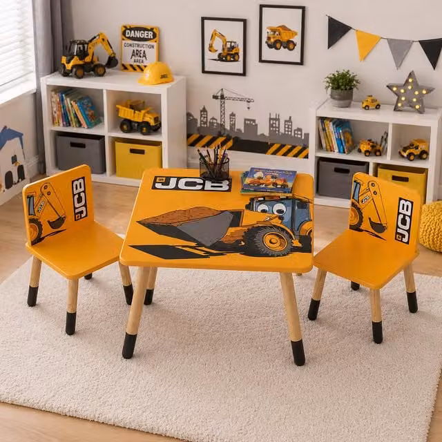 KUDL HOME JCB Childrens Wooden Table and Chairs Set in Yellow