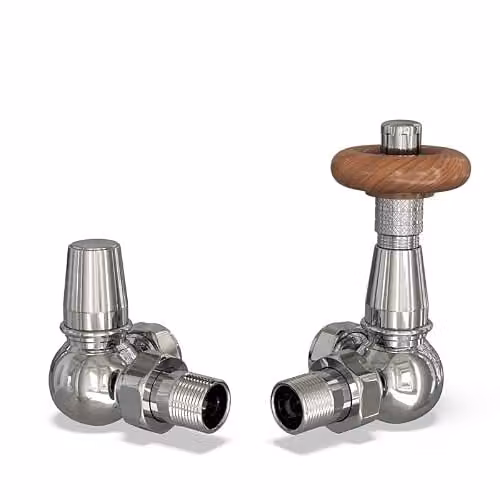 UK Radiators Traditional Polished Chrome Thermostatic Radiator Valve and Corner Lockshield Valve Set, 1/2" x 15mm