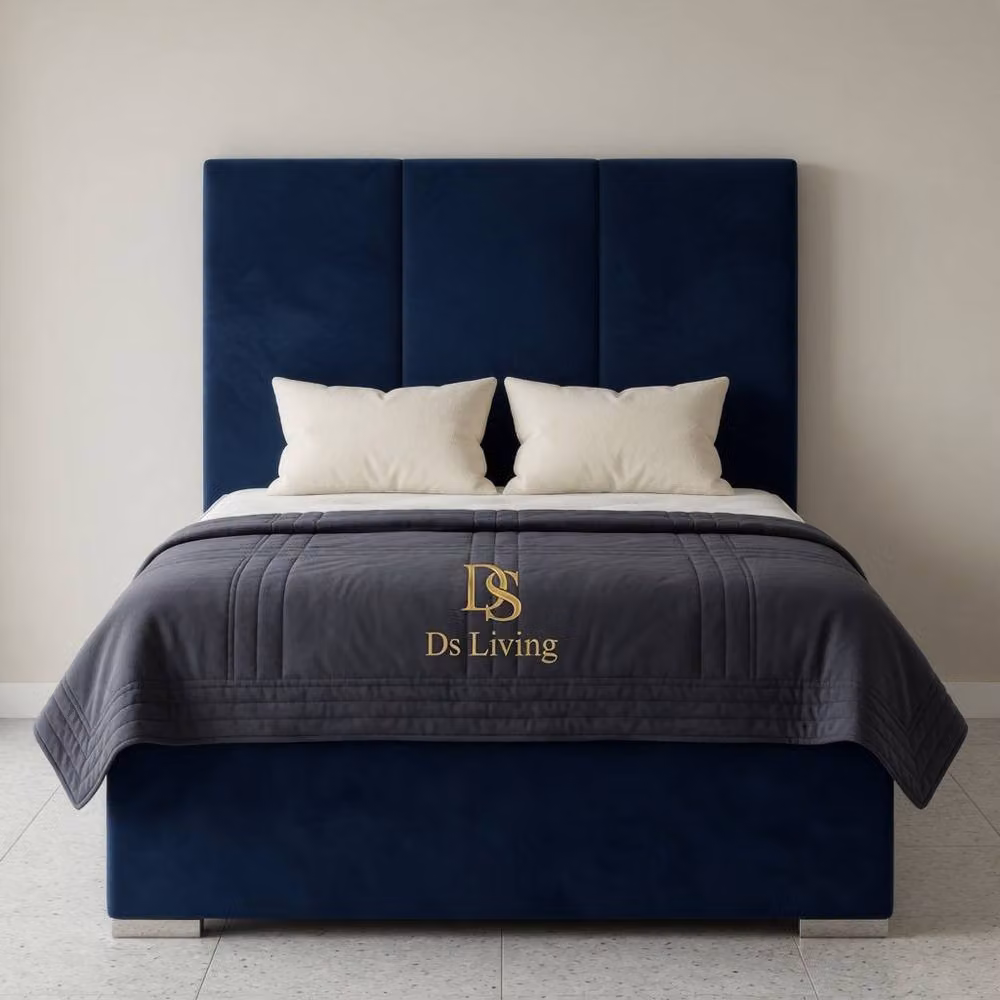 DS Living Whitehall Blue Velvet Upholstered Divan Bed Frame with Drawers, W/D/H: 200 x 200 cm – 2