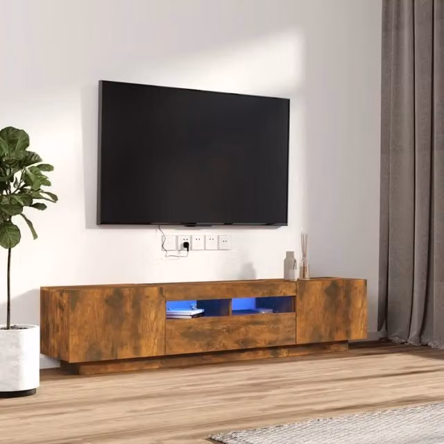 Berkfield Home 2 Piece Modern TV Cabinet Set with Integrated LED Lights in Smoked Oak Brown