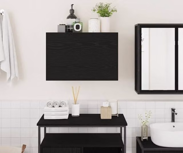 Berkfield Home Black Decorative Bathroom Wall Cabinet with Hinged Doors and Internal Shelves, W: 60 cm, D: 25 cm, H: 40 cm – 1