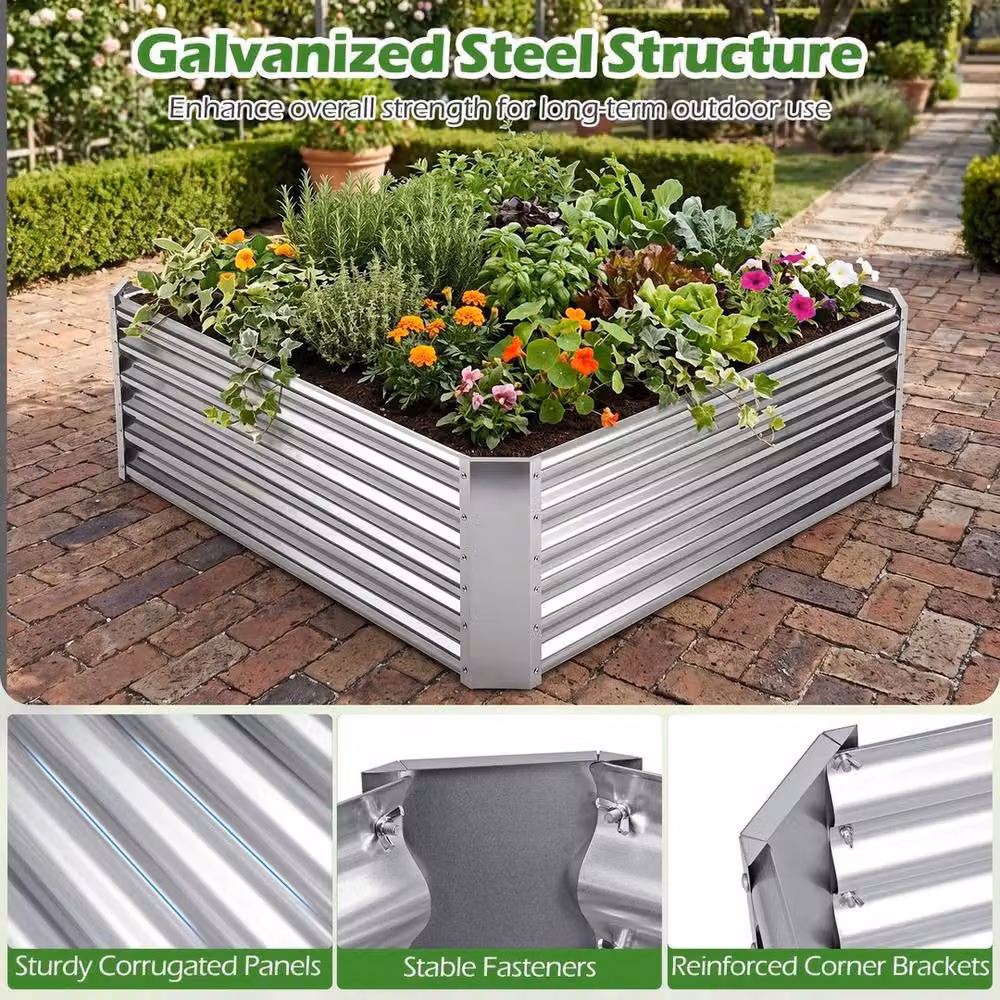 SPETLEK Silver Galvanised Steel Raised Backyard Bed Rectangular Outdoor Planter Box W/D/H: 124.0 x 44.5 x 124.0 cm – 3