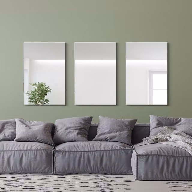 MirrorOutlet Set of 3 Silver Bevelled Venetian Panel Effect Rectangular Hanging Mirrors