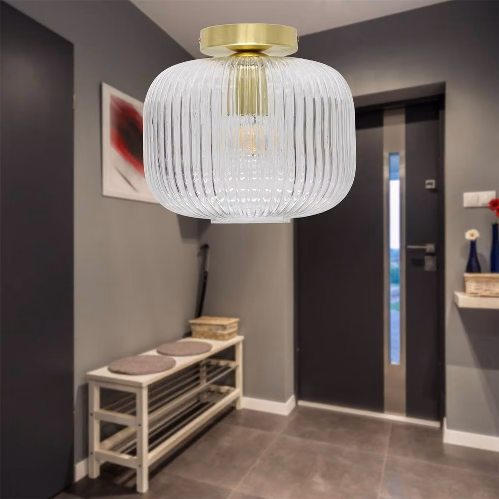 First Choice Lighting Batley Large Round Ceiling Light Fitting with Transparent Ribbed Glass and Gold Brass Finish – 2