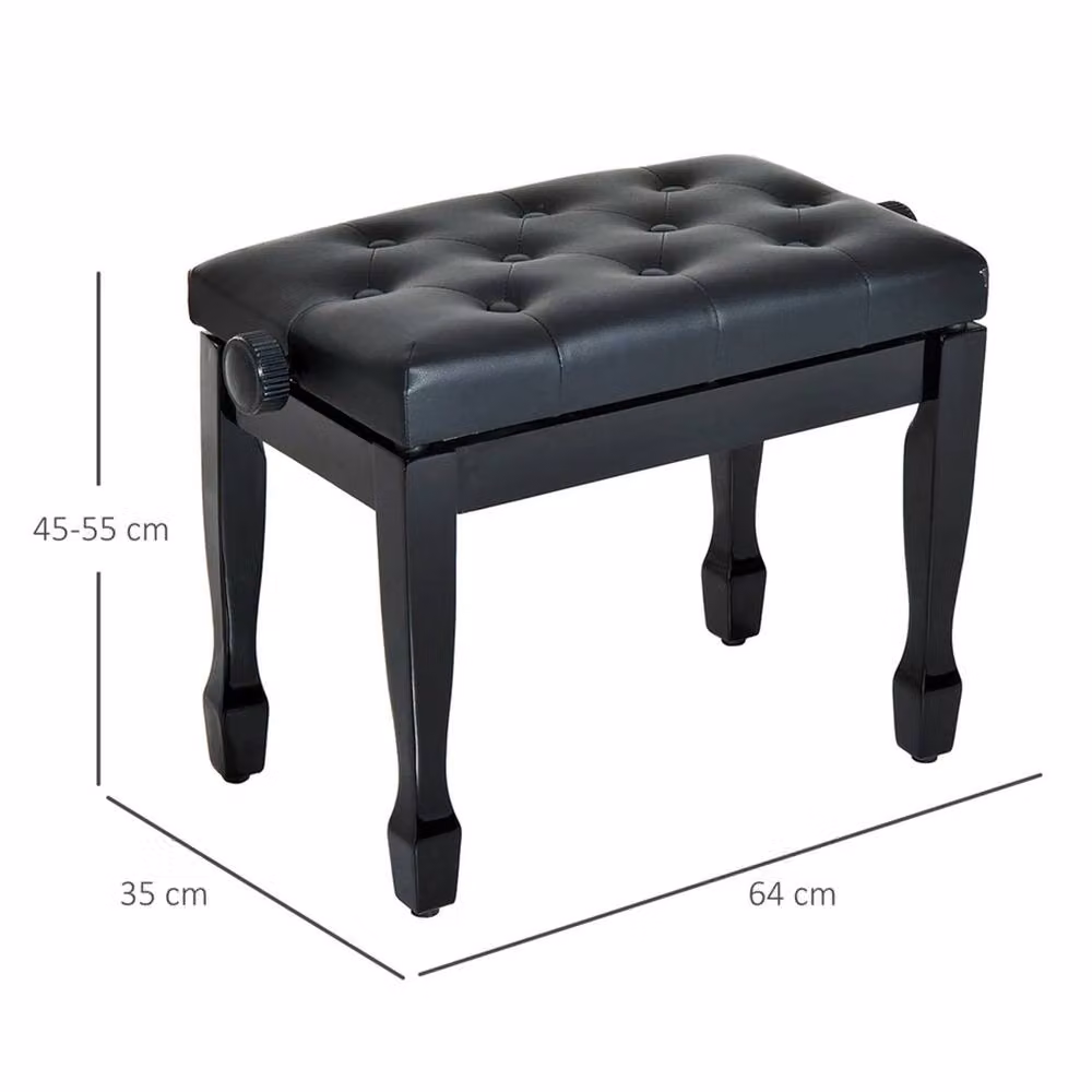 Nordara Height Adjustable Faux Leather Piano Stool in Black, W/D/H: 70 x 50 x 35-55 cm – 2