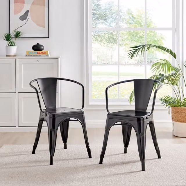 FurnitureboxUK Colton Stackable Tolix Style Industrial Metal Kitchen Dining Chair with Arms - Black
