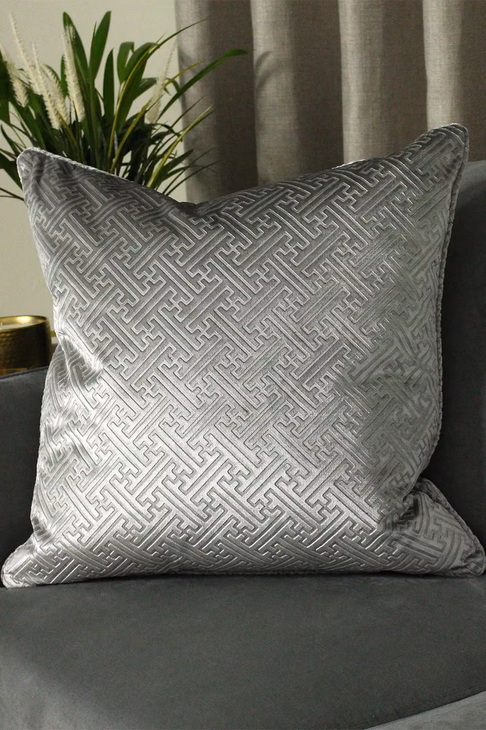 Paoletti Florence Silver Velvet Square Cushion W/D/H: 55 x 55 x 55 cm – 3