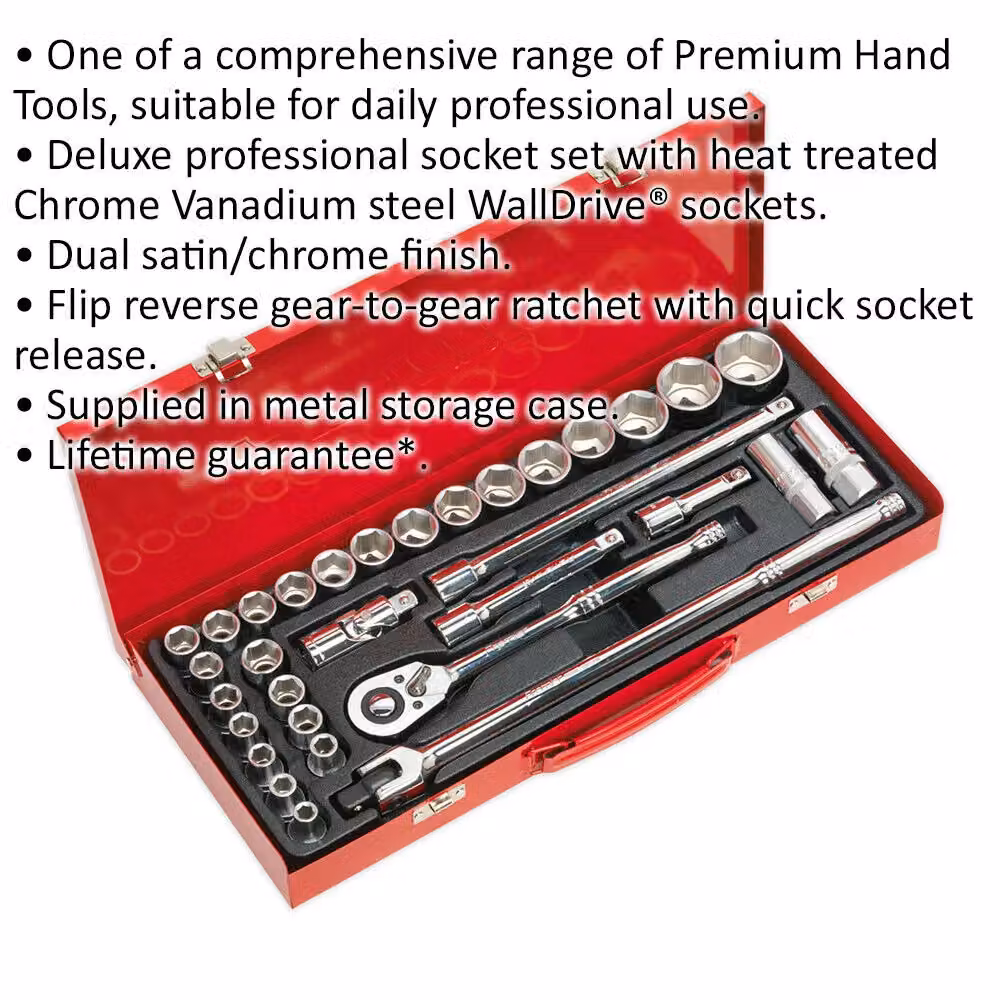 Loops 32 Piece Socket Set with 1/2 Inch Metric and Imperial Square Drive and 6 Point Socket Ratchet Handle in Multicolour – 2
