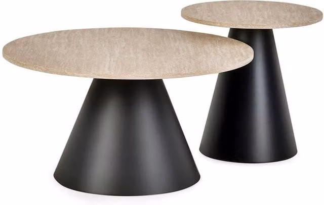 Cheshire Torrance Modern Nested Table Set in Travertine Effect and Black