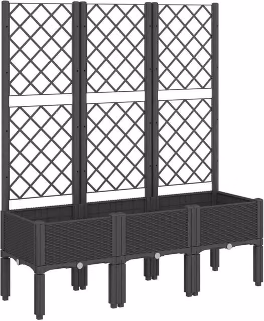 Berkfield Home Garden Planter with Trellis in Black, W/D/H: 120 x 40 x 142 cm