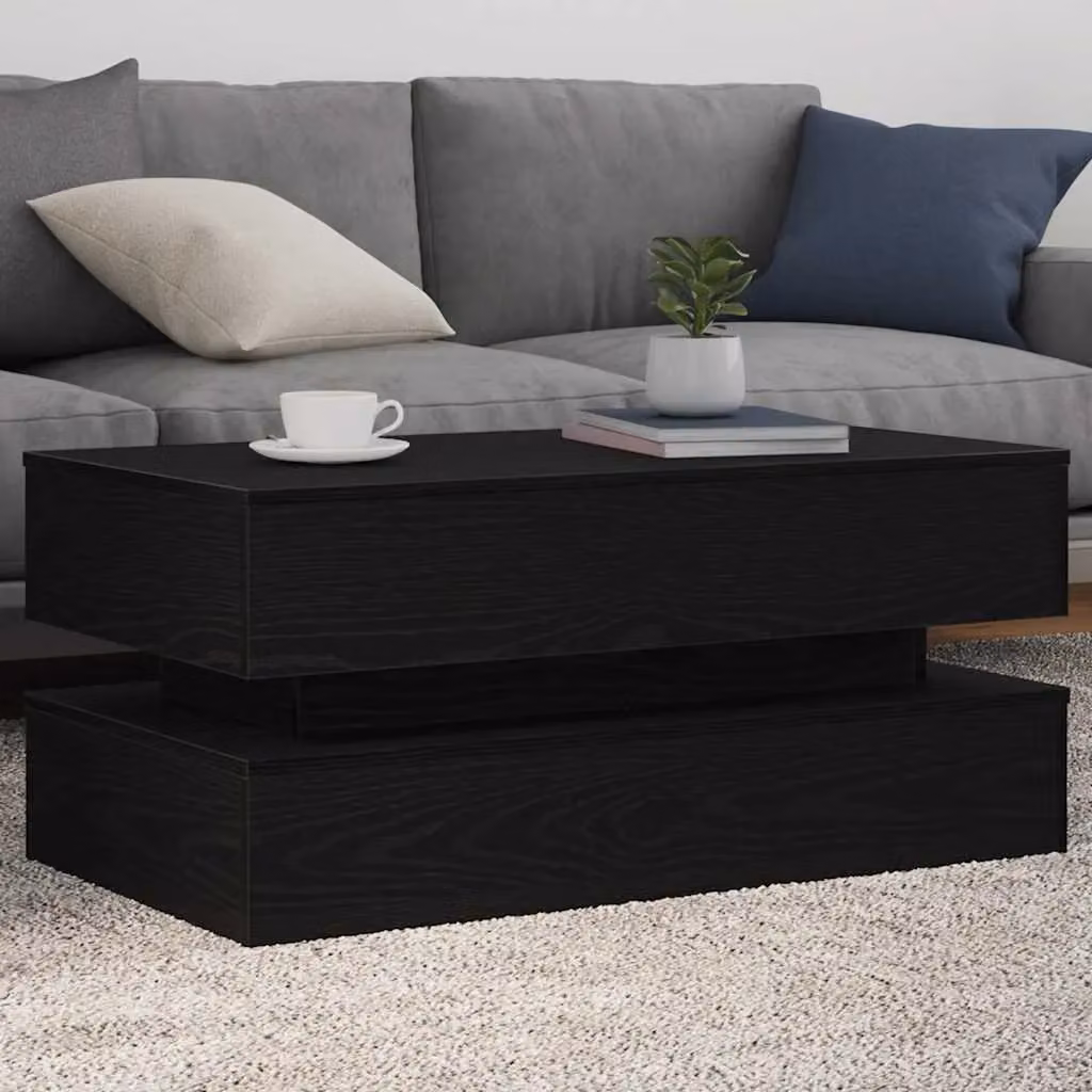 Berkfield Home Modern Black Oak Coffee Table with LED Lights W/D/H: 90 x 50 x 40 cm – 3